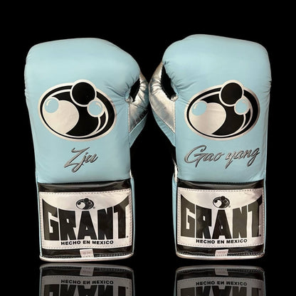 Grant Sky-Blue/Black/Silver Boxing Gloves Custom Fit Gym Training Back View
