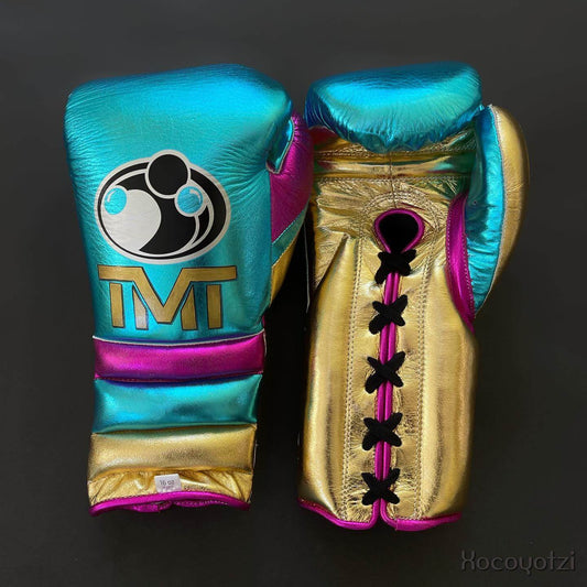 Grant Sky-Blue/Gold/Pink Full View Leather Boxing Gloves
