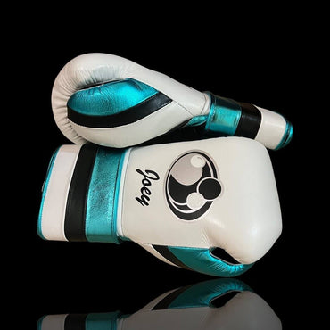 Grant White/Black/Blue Full View Leather Boxing Gloves Thumb View