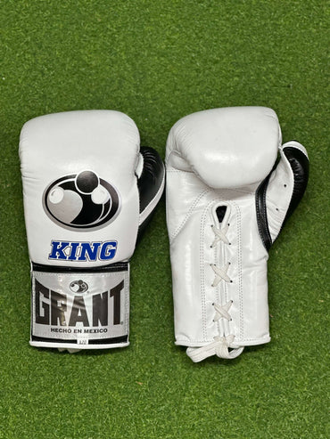 Grant Boxing Gloves White/Black Leather Gloves Front View