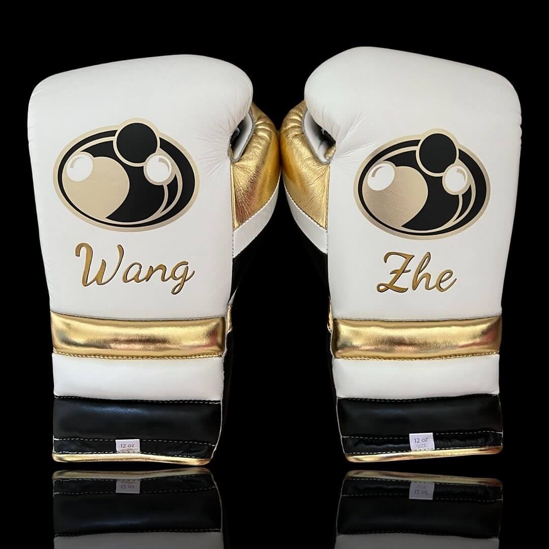 Grant White/Black/Gold Leather Boxing Gloves Back View