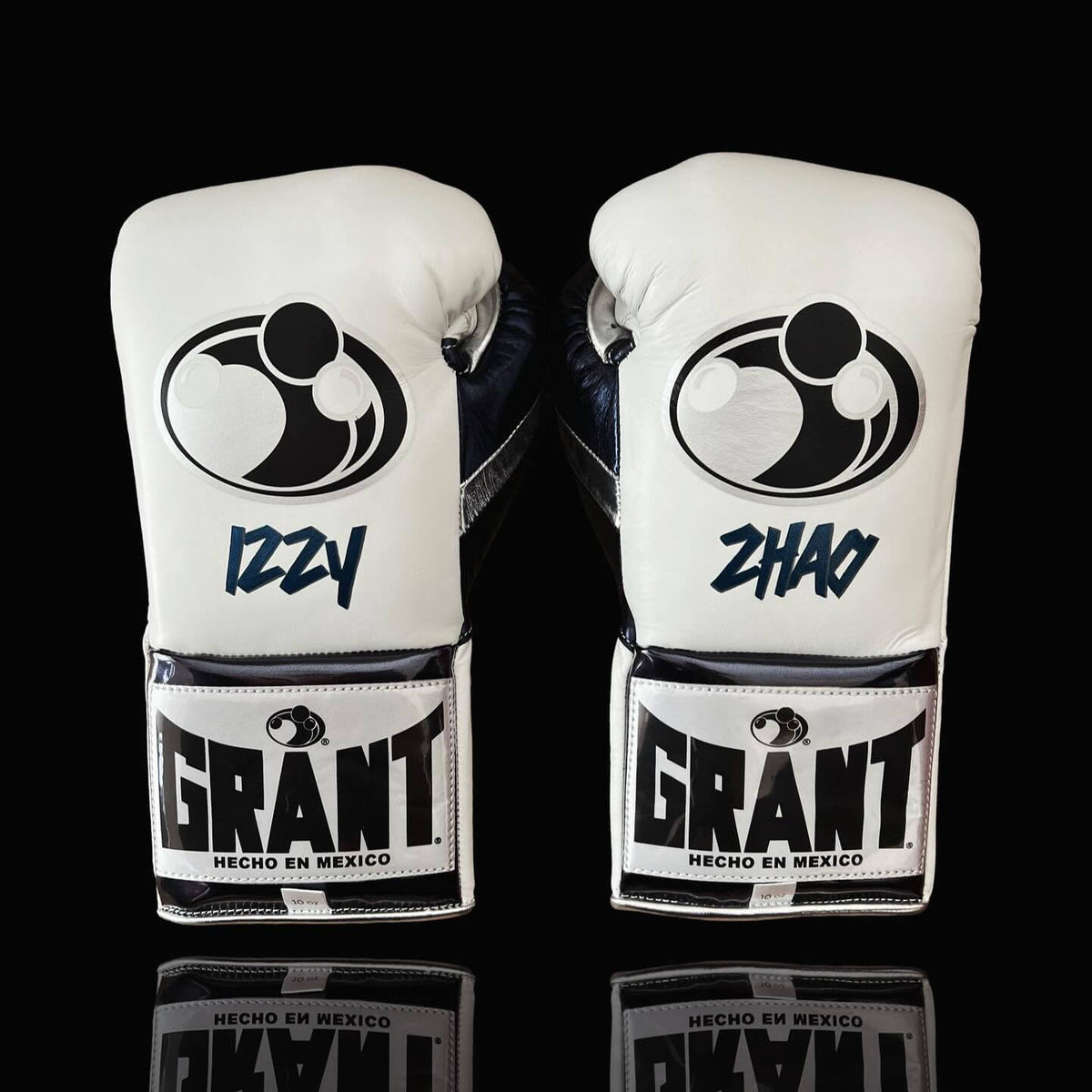 Grant White/Black/Silver Boxing Gloves Sparring Training Gloves Back View