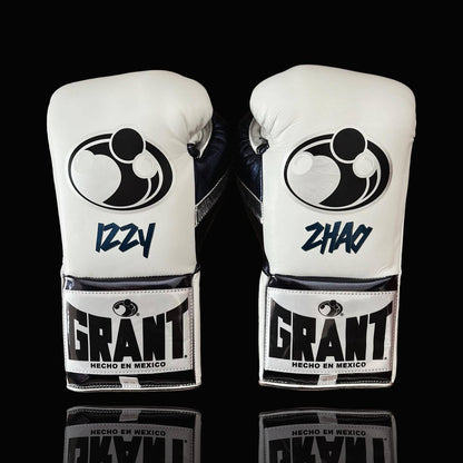 Grant White/Black/Silver Boxing Gloves Sparring Training Gloves Back View