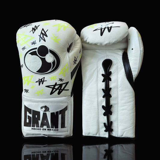 Grant Boxing Gloves White/Black/Yellow 14oz Leather Training Gloves