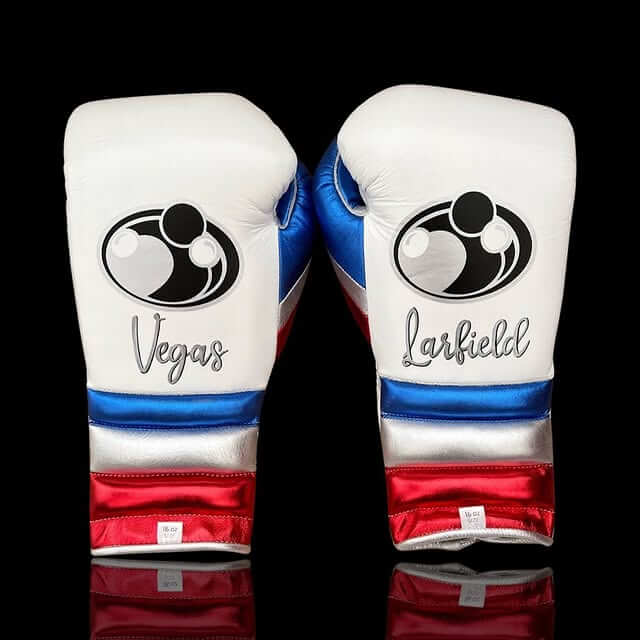 Grant White/Blue/Red 14oz Boxing Gloves Custom Sparring Gloves Back View