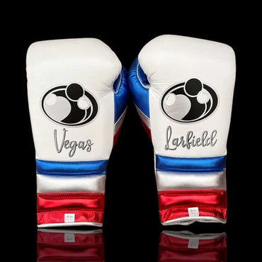 Grant White/Blue/Red 14oz Boxing Gloves Custom Sparring Gloves Back View