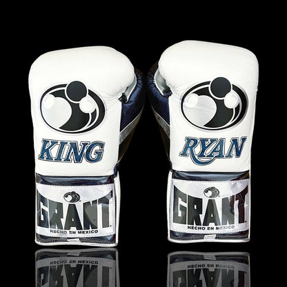 Grant White/Dark-Blue Lace-Up Boxing Gloves Back View