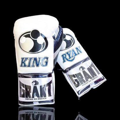 Grant White/Dark-Blue Lace-Up Boxing Gloves Close View