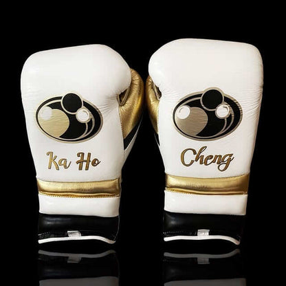 Grant White/Gold/Black Lace-Up Boxing Gloves Close Up Detail Back View