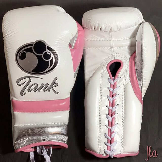 Grant White/Pink/Silver Leather Boxing Gloves Custom Fit Training