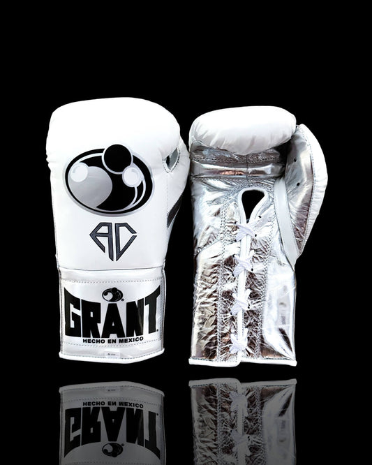 Grant White/Silver Leather Boxing Gloves Heavy Duty Training Pair