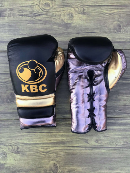 Grant Boxing Sets Black/Grey/Gold Leather Training Gloves Front View