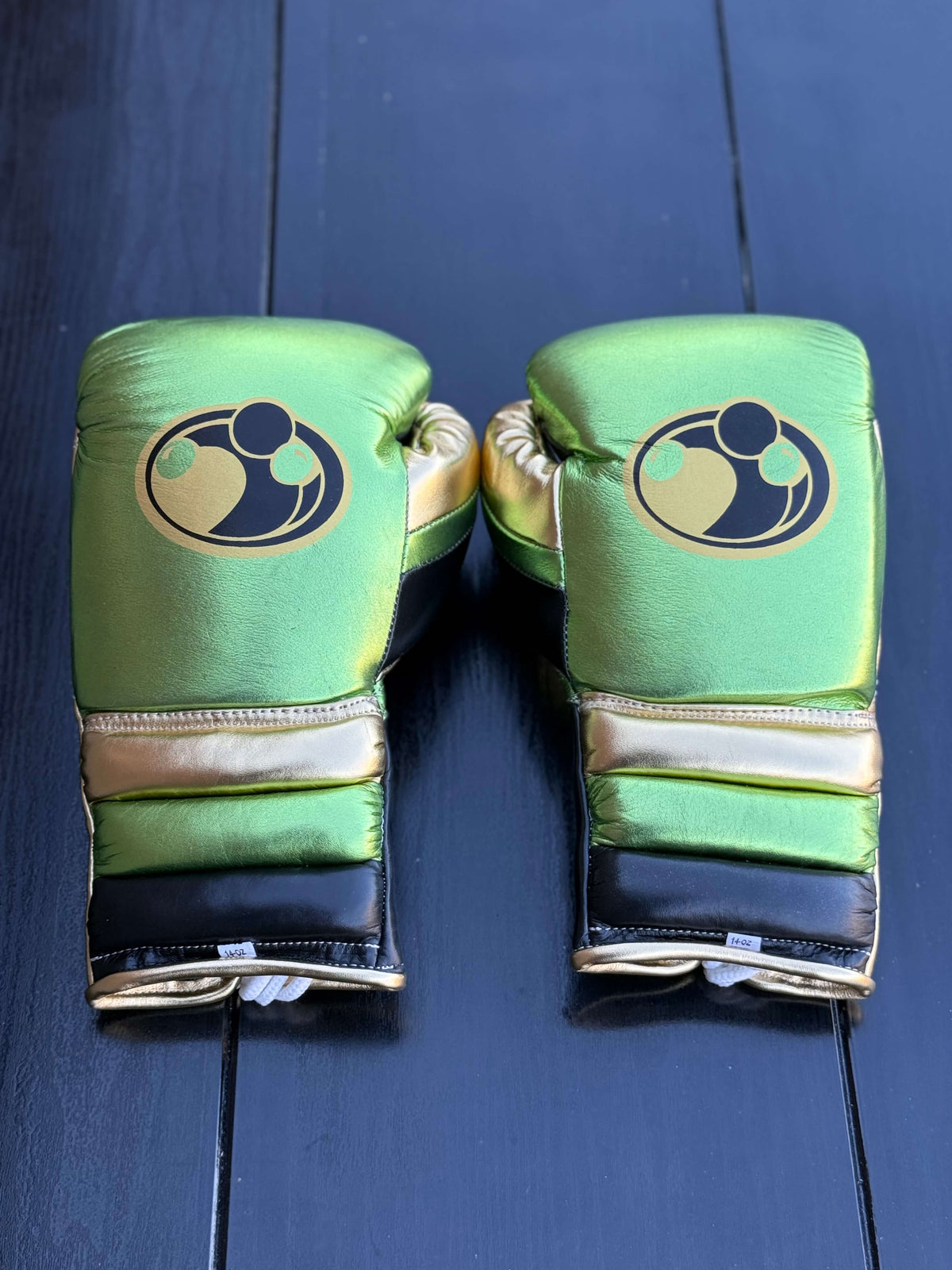 Grant Boxing Gloves Green/Gold/Black Leather Training Gloves Back View