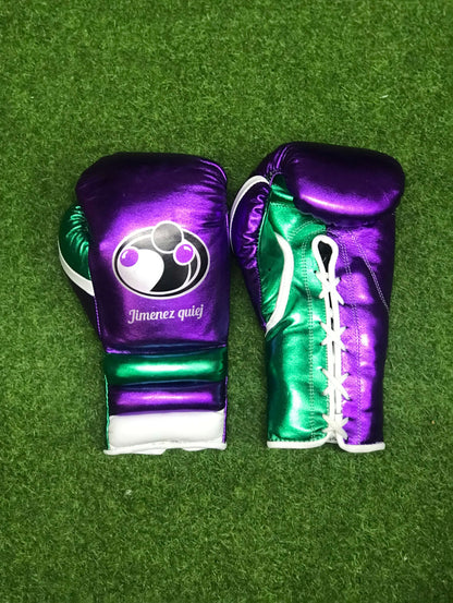 Grant Boxing Sets Purple/Green/White Padded Gloves Front View