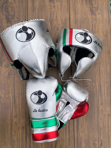 Grant Boxing Sets Silver/Red/Green Leather Boxing Set for Heavy Bag Work