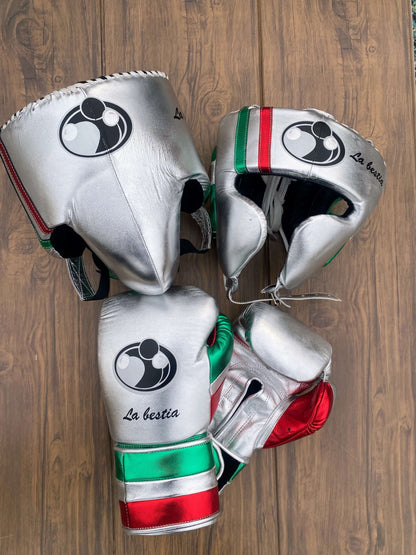 Grant Boxing Sets Silver/Red/Green Leather Boxing Set for Heavy Bag Work
