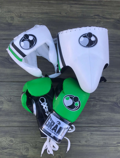 Grant Boxing Sets White/Green/Black Leather Combo Set for Sparring