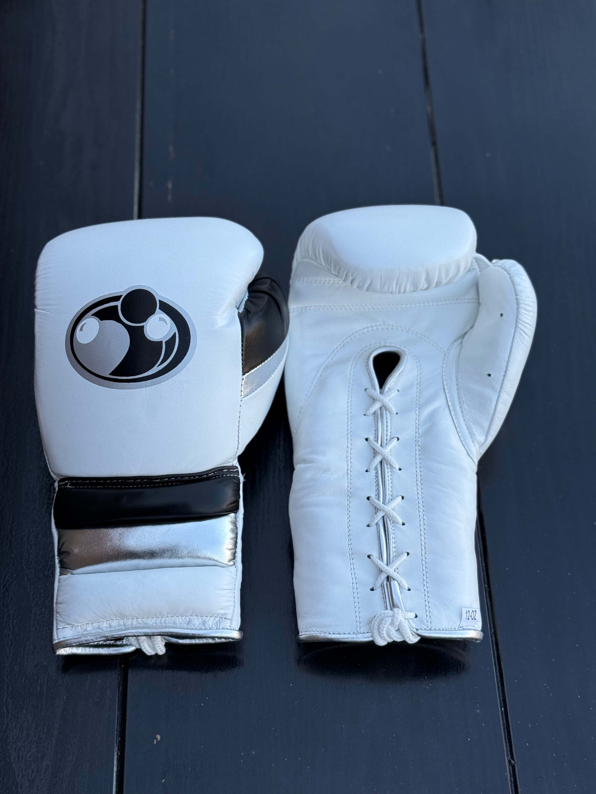 Grant Boxing Sets White/Silver/Black Leather Gloves Front View