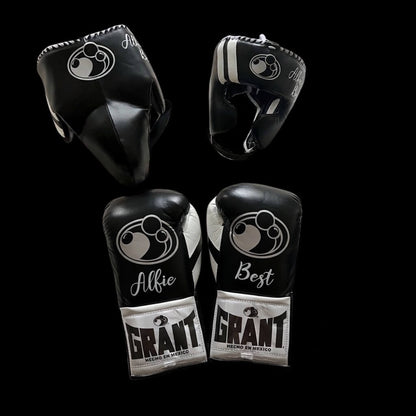 Grant Black/White Boxing Set Fitness Training Gloves Headguard