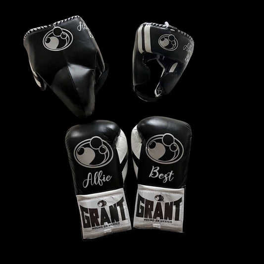 Grant Black/White Boxing Set Fitness Training Gloves Headguard