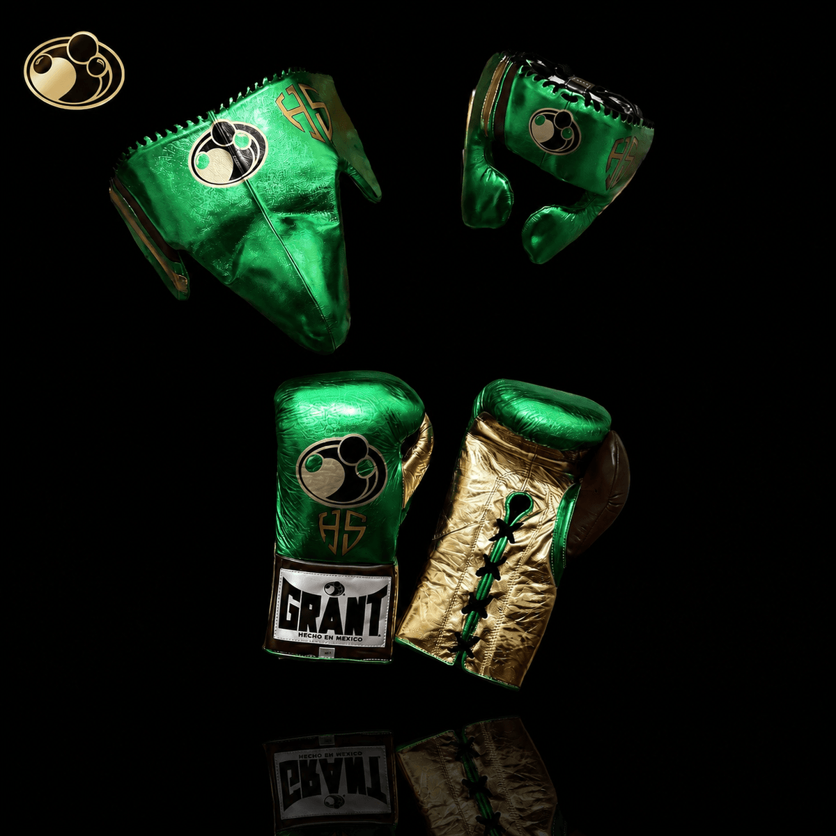 Grant Green/Gold/Brown Boxing Set Lace-Up Gloves Training Bundle