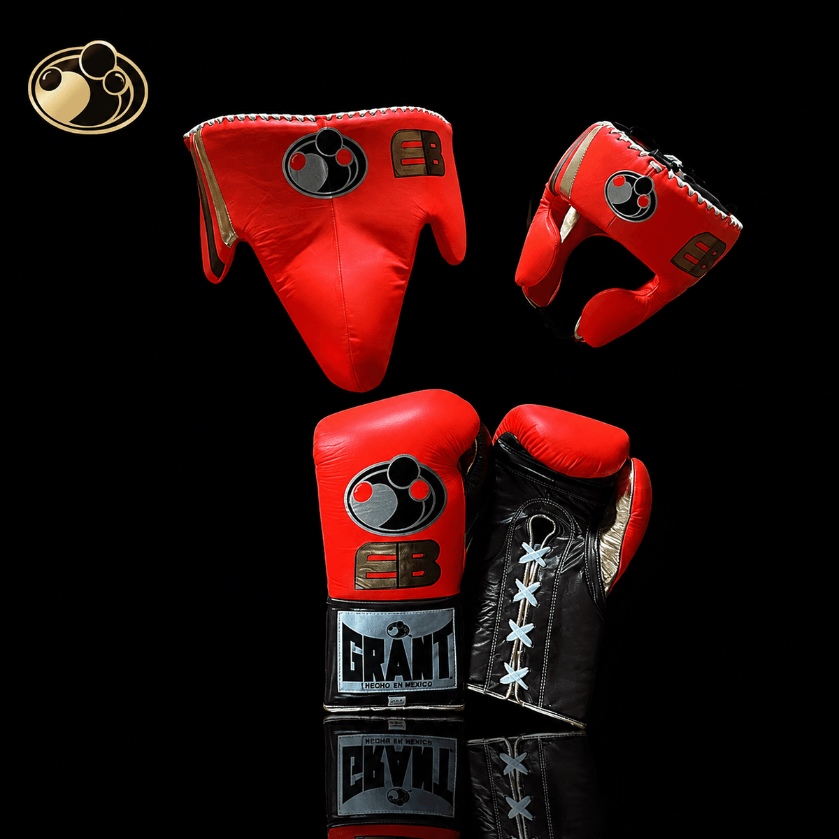 Grant Boxing Set Orange/Brown/Gold Lace-Up Gloves Headguard Kit