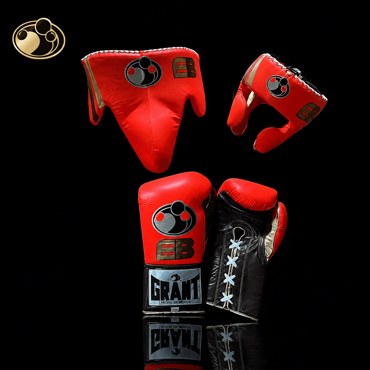 Grant Boxing Set Orange/Brown/Gold Lace-Up Gloves Headguard Kit