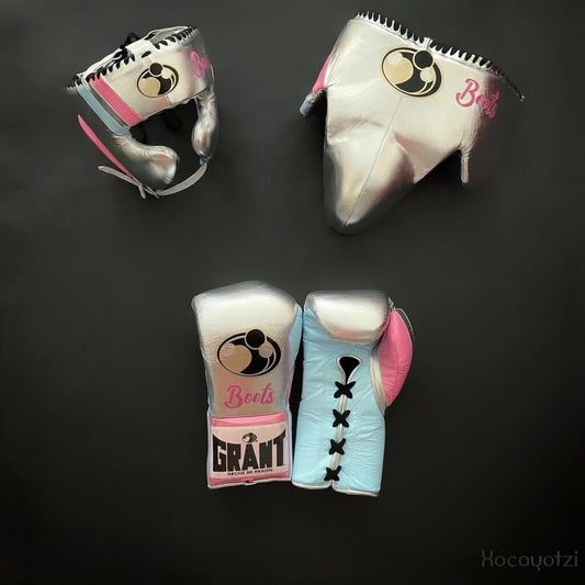 Grant Beginner Boxing Set Silver/Sky-Blue/Pink Gloves Training Kit