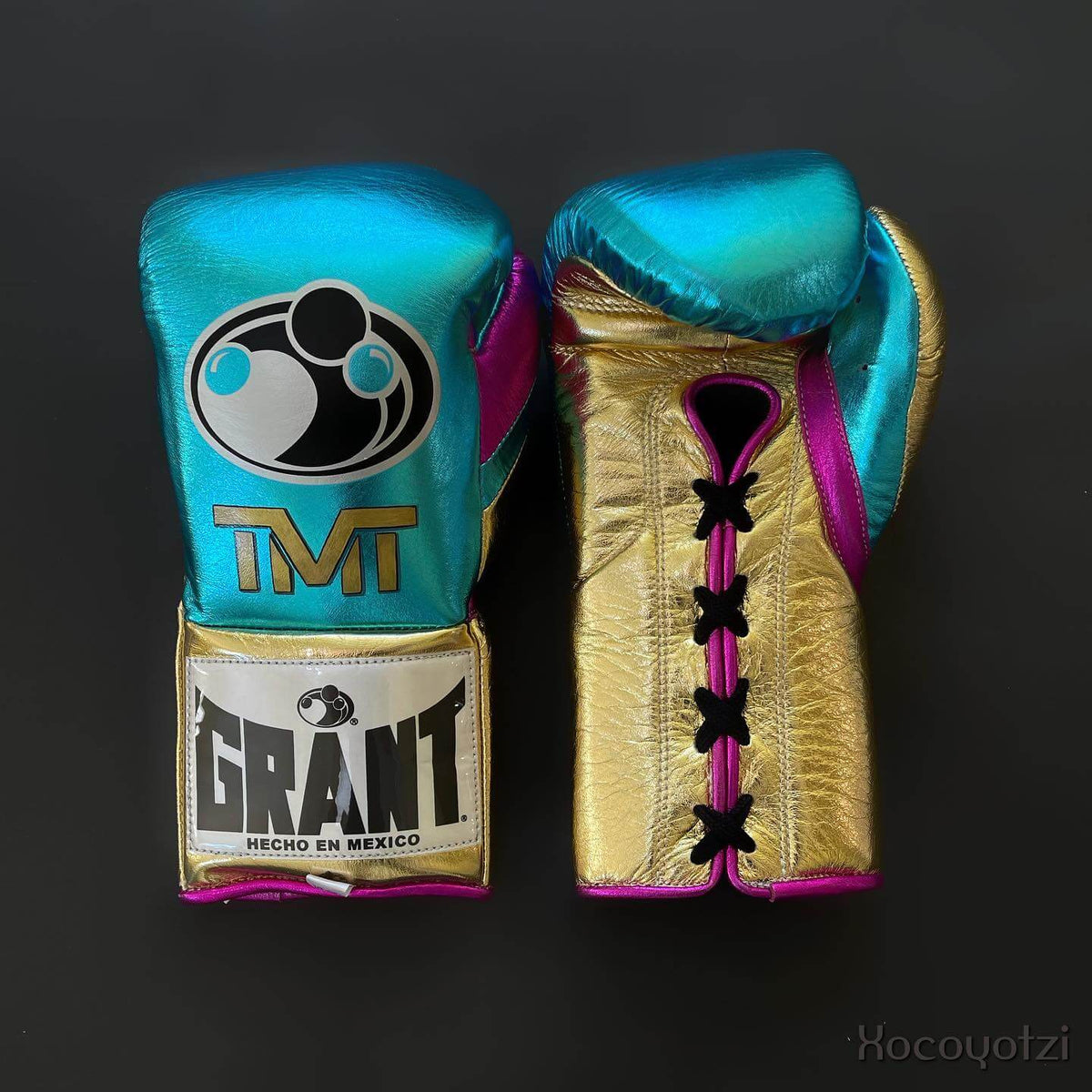 Grant Leather Boxing Set Sky-Blue/Gold/Pink Gloves