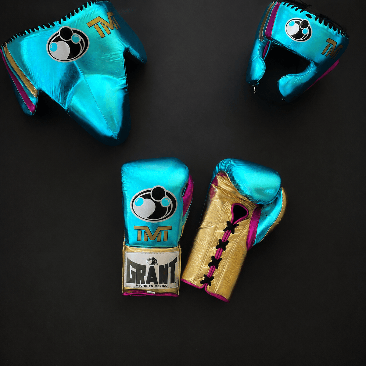 Grant Leather Boxing Set Sky-Blue/Gold/Pink Gym Training Kit