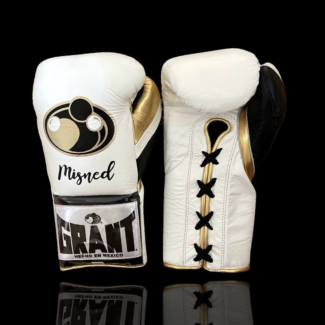 Grant Boxing Set White/Black/Gold Lace-Up Gloves