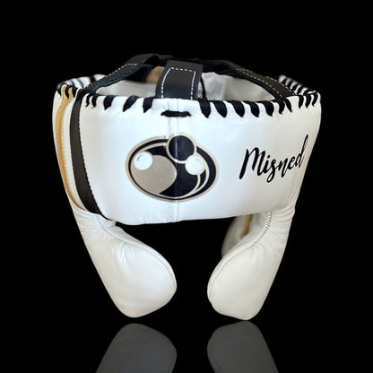 Grant Boxing Set White/Black/Gold Lace-Up Headguard