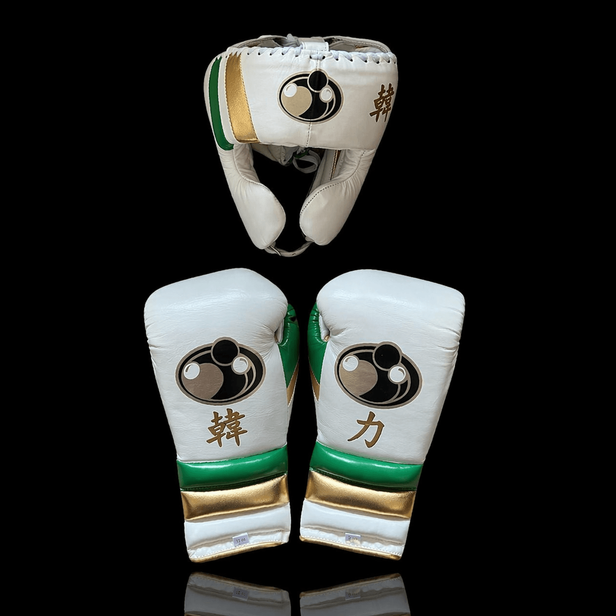 Grant White/Green/Gold Boxing Set Lace-Up Gloves Training Bundle