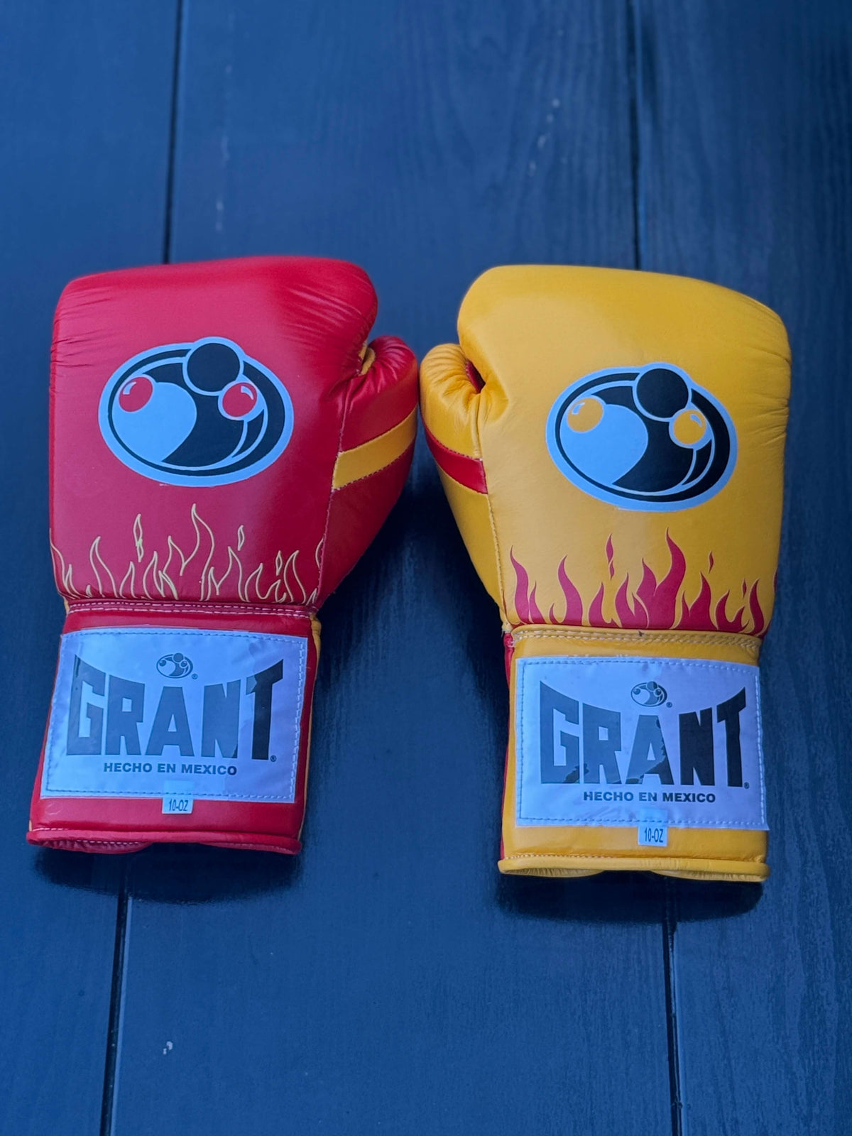 Grant Boxing Gloves Red/Yellow Flame Style Leather Training Gloves Back View