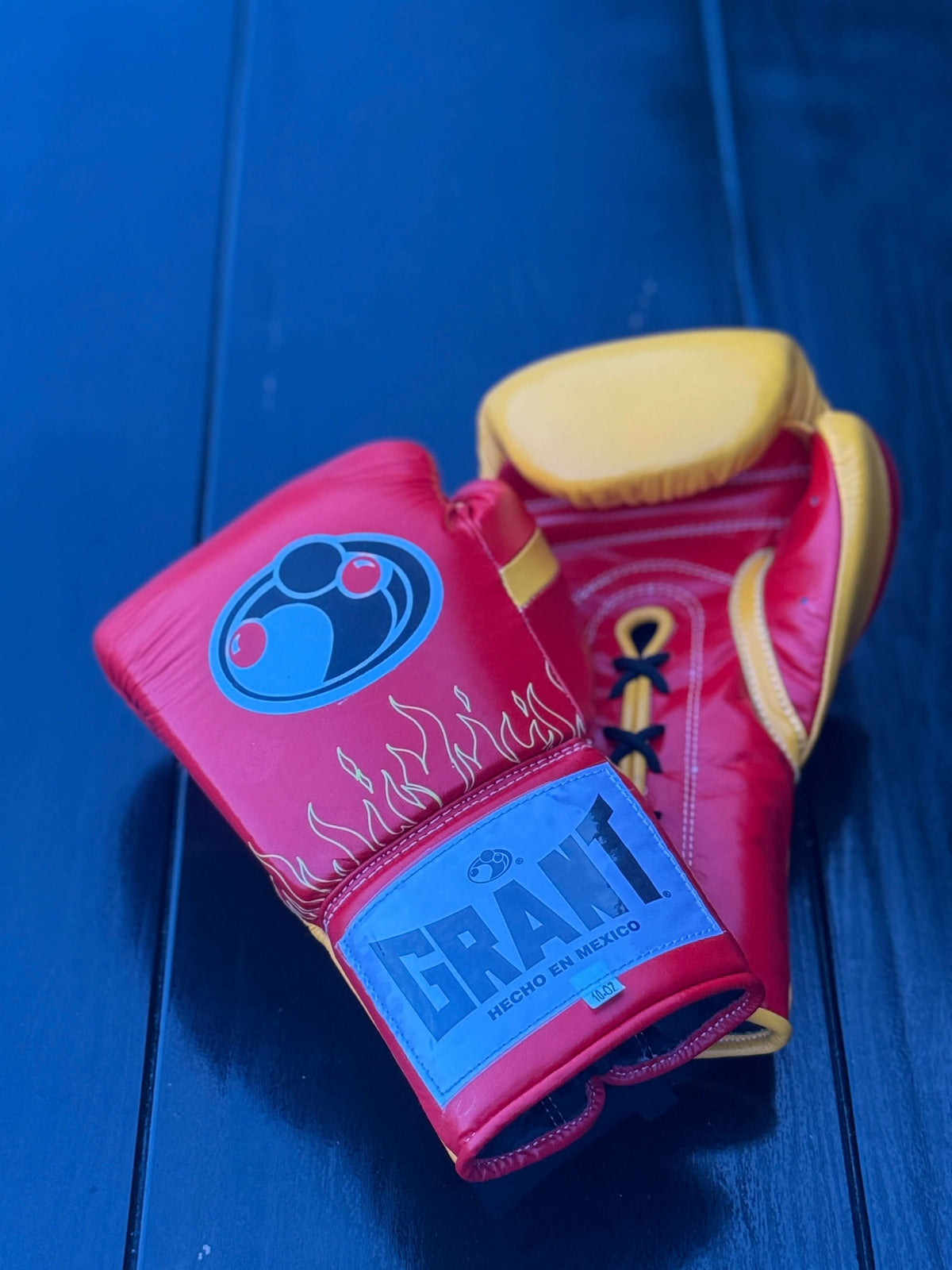 Grant Boxing Gloves Red/Yellow Flame Style Leather Training Gloves for Boxing