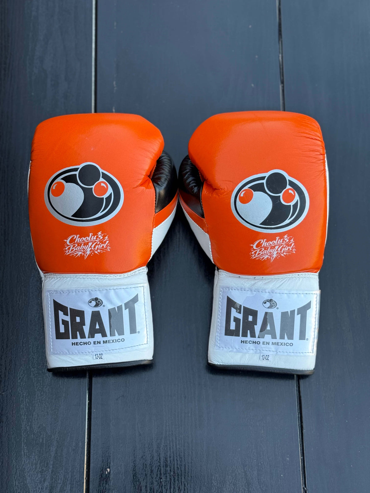 Grant Boxing Gloves Orange/White/Black Leather Training Gloves Back View