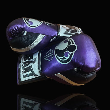 Grant Purple/Black/Silver Lace-Up Boxing Gloves Close Up Detail Thumb View