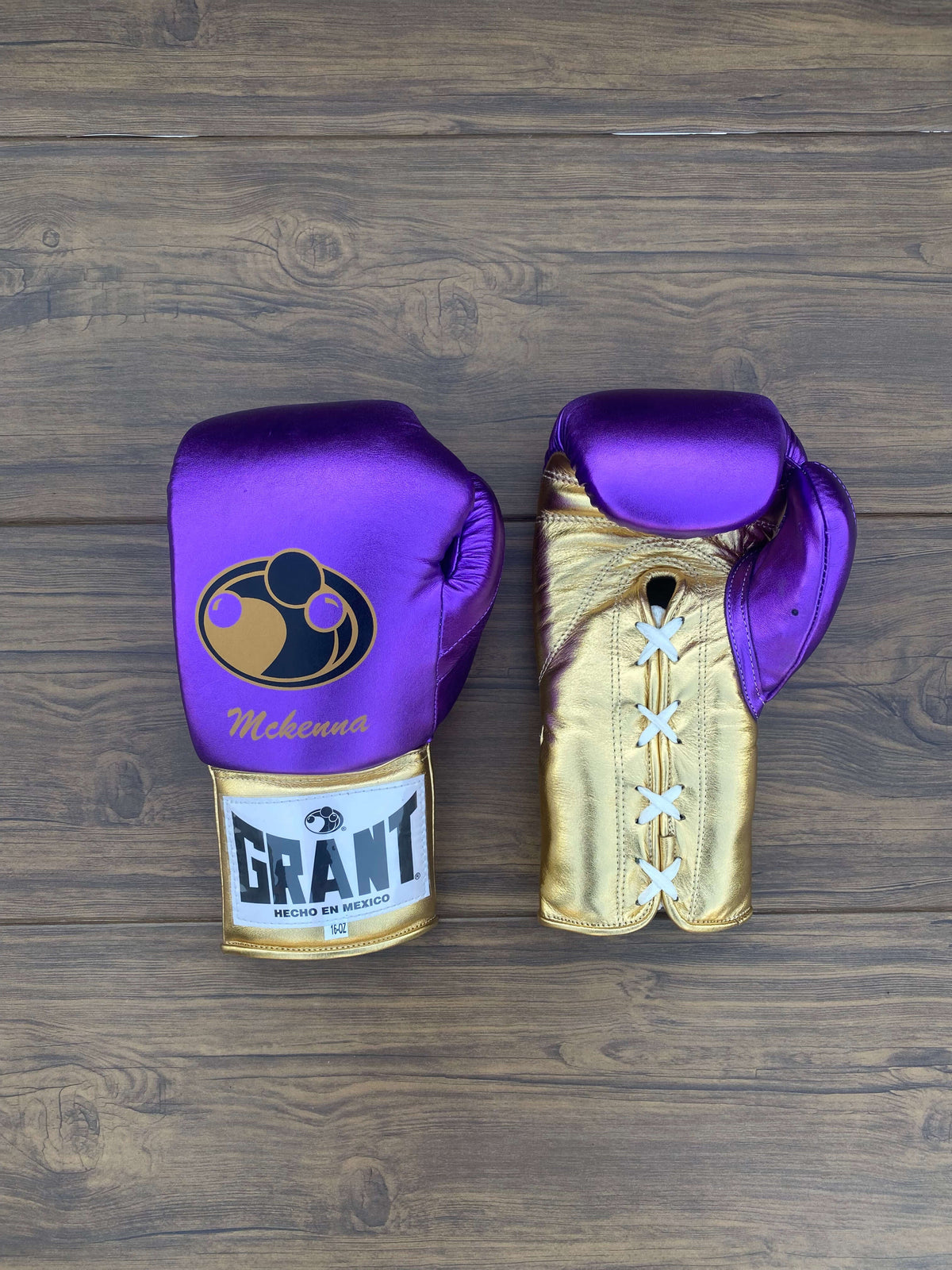 Grant Boxing Gloves Purple/Gold Lace Up Gloves Front View