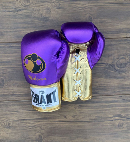 Grant Boxing Gloves Purple/Gold Lace Up Gloves for Workout Sessions