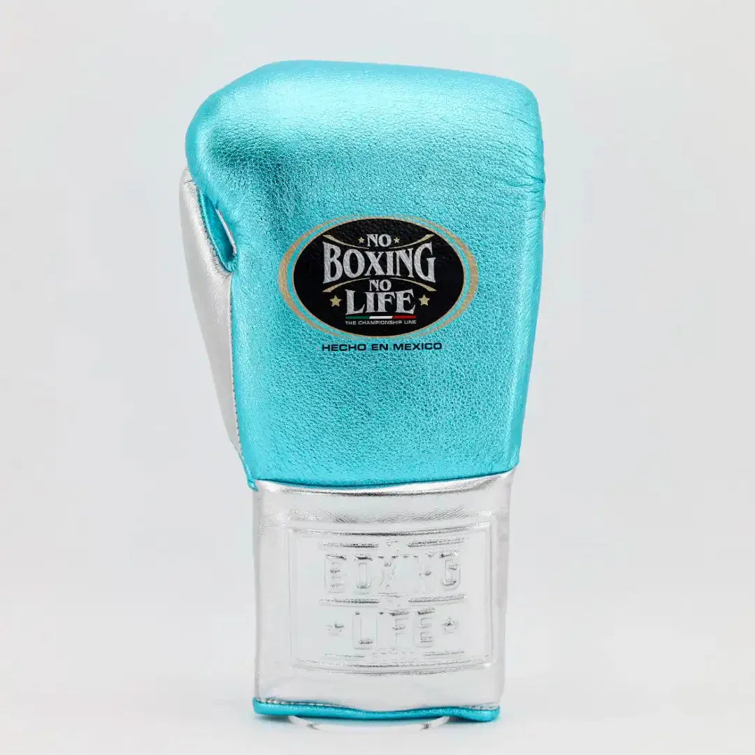 No Boxing No Life Blue & Silver Lace-Up Boxing Gloves Front View
