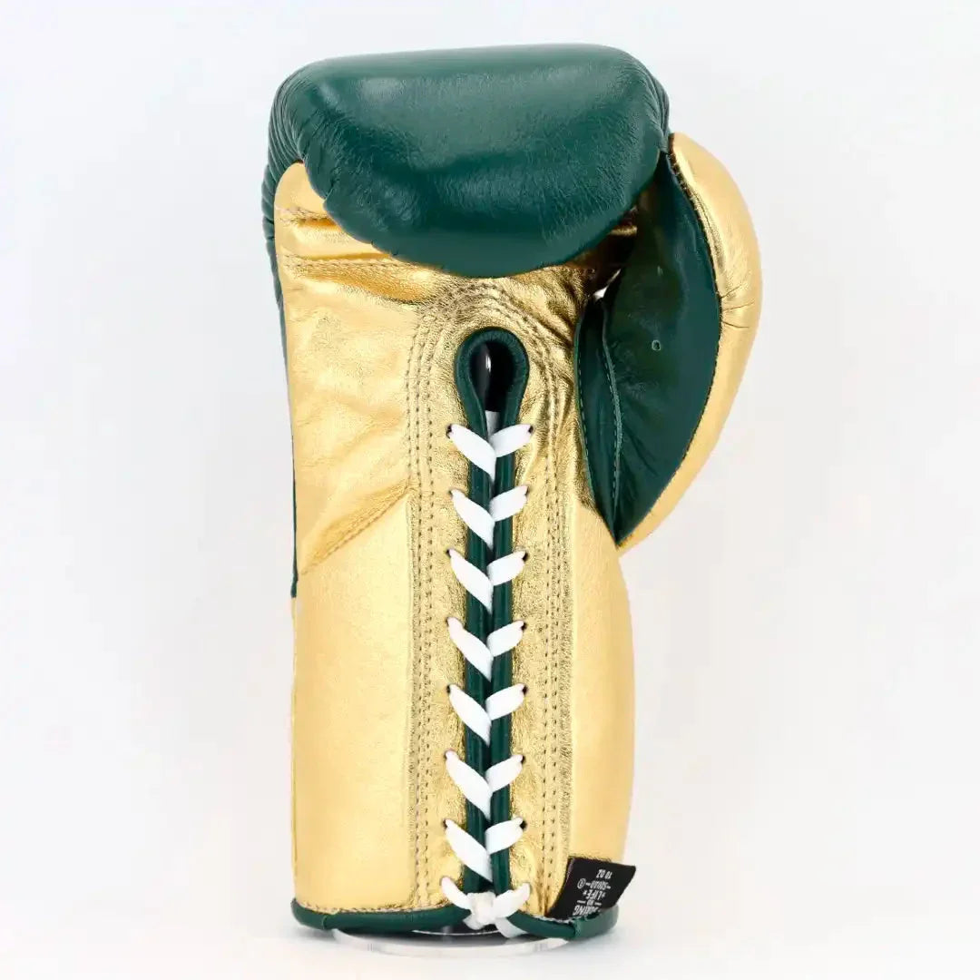 No Boxing No Life Dark Green & Gold Lace-Up Boxing Gloves Back View
