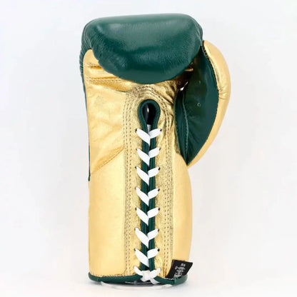 No Boxing No Life Dark Green & Gold Lace-Up Boxing Gloves Back View
