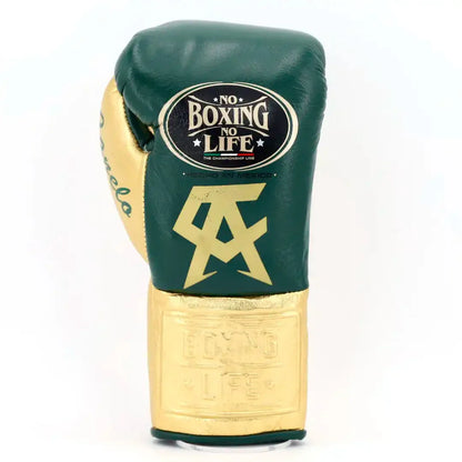 No Boxing No Life Dark Green & Gold Lace-Up Boxing Gloves Front View