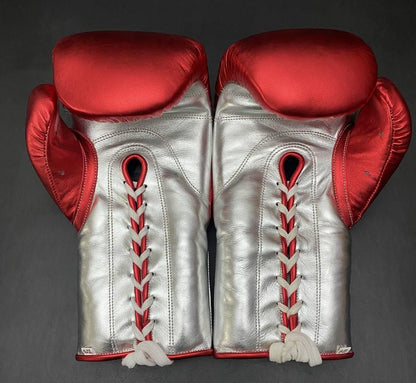 No Boxing No Life Red & Silver Lace-Up Boxing Gloves Back View