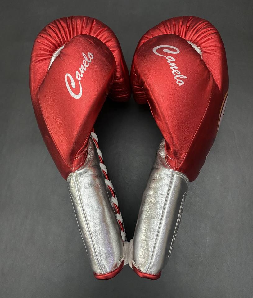 No Boxing No Life Red & Silver Lace-Up Boxing Gloves Side View