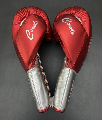 No Boxing No Life Red & Silver Lace-Up Boxing Gloves Side View