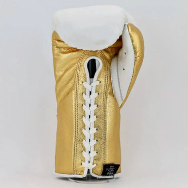 No Boxing No Life White & Gold Lace-Up Boxing Gloves Back View