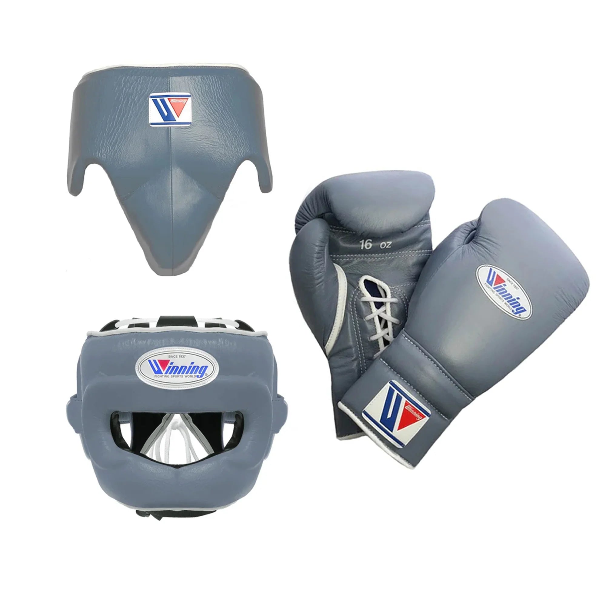 Winining Set Winning Boxing Gloves Set | Nose Bar Headguard & Groin Guard | Grey ...