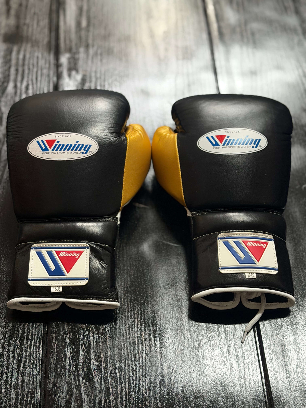 Winning Boxing Gloves Black/Gold Leather Training Gloves Back View