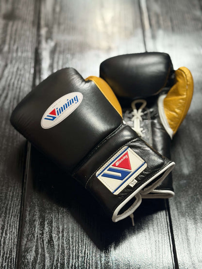 Winning Boxing Gloves Black/Gold Leather Training Gloves